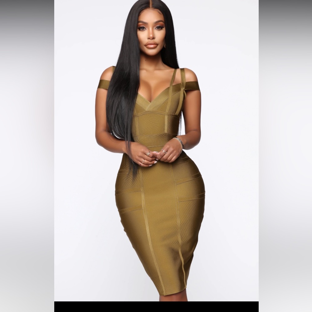 *Never Worn* • Fashion Nova • Olive Green • Lansa Bandage Dress • Size XL